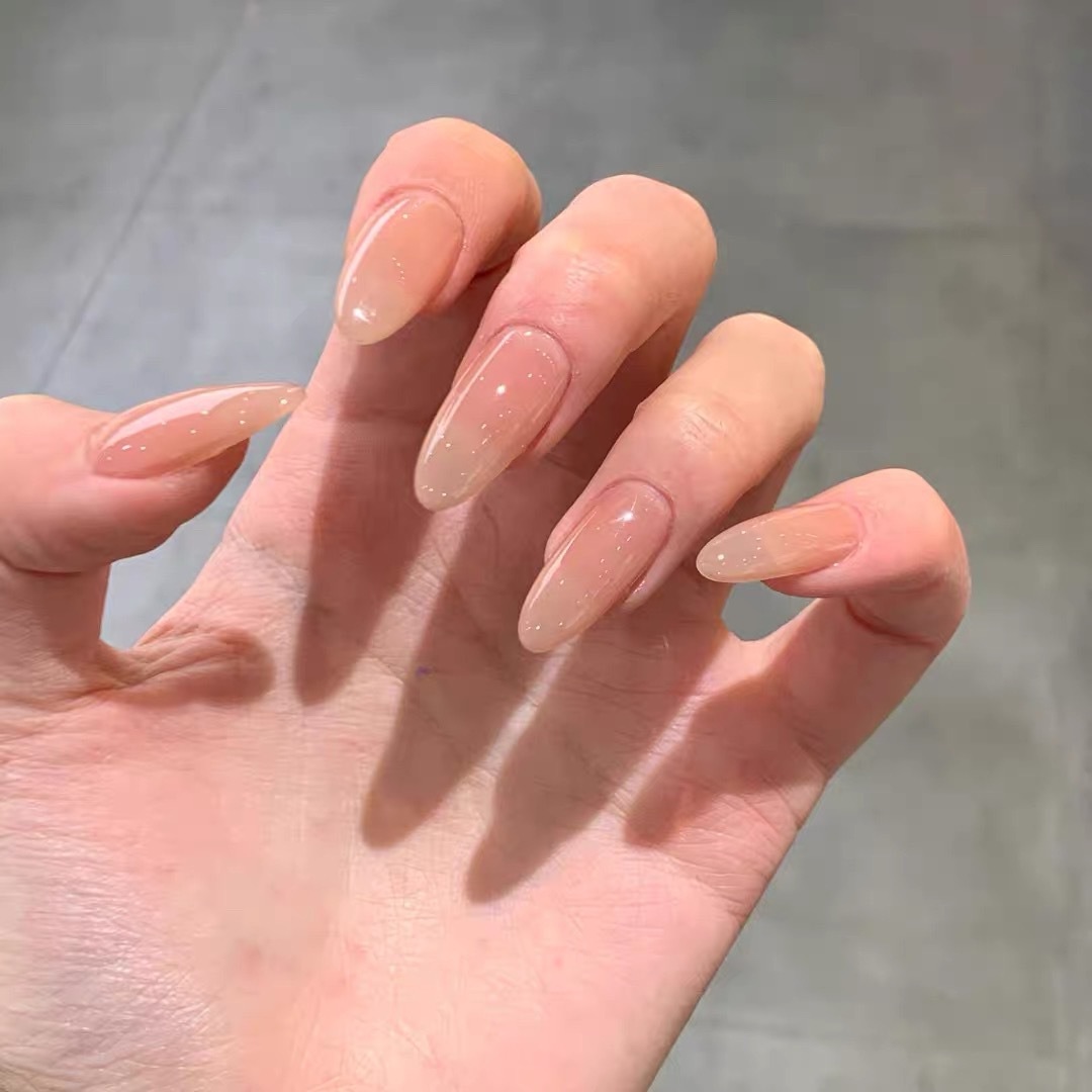 Sheer nude minimalist almond press-on nails